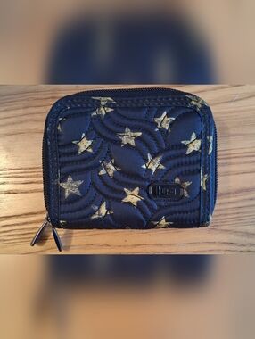 NWOT Lug Splits Blue & Gold Star RFID Nylon Everyday Casual Dual Sided Wallet